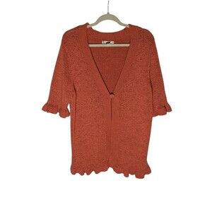 Sarah Spencer Ribbon Knit Cardigan Women's 3X Burnt Orange Coastal Lagen Ruffles